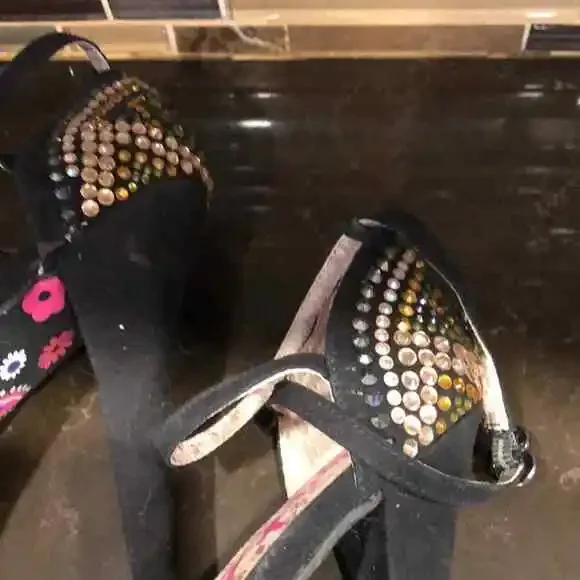 Betsey Johnson open toe heels with bling backs ankle strap women’s 8.5 - Picture 9 of 10